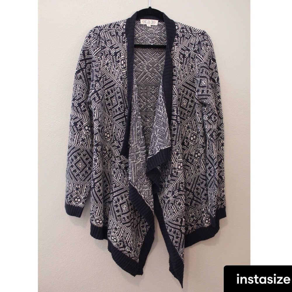 Blue and White Open-Front Cardigan